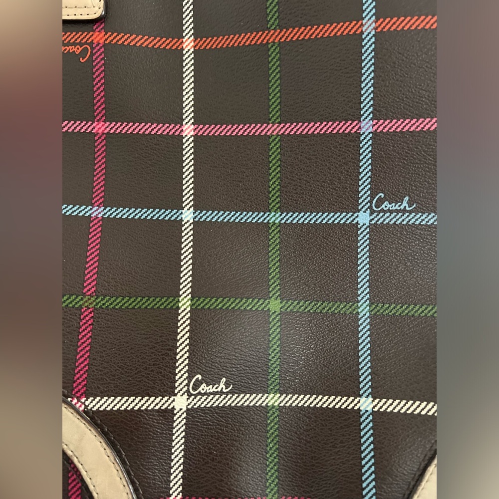 Coach Peyton Tattersall Leather Plaid F24389 Tote Shoulder Bag Multicolor - Picture 11 of 14